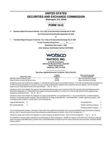 Thumbnail Watsco
 10-Q Quarterly Report FY2020 