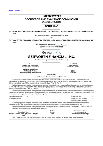 Miniature Genworth Financial
 10-Q Rapport trimestriel 2020 