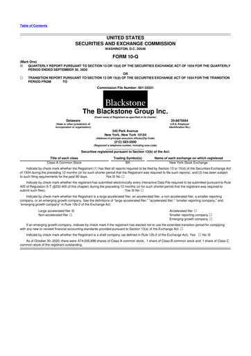 Thumbnail Blackstone Group 10-Q Quarterly Report FY 