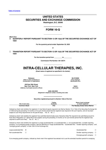 Thumbnail Intra-Cellular Therapies 10-Q Quarterly Report FY2020 