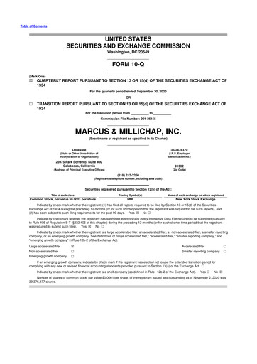 Miniature Marcus & Millichap 10-Q Rapport trimestriel 2020 