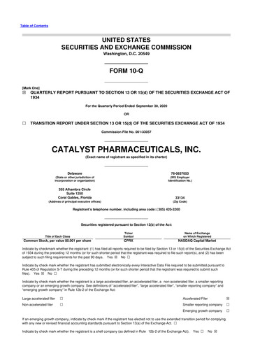 Thumbnail Catalyst Pharmaceuticals 10-Q Quarterly Report FY2020 