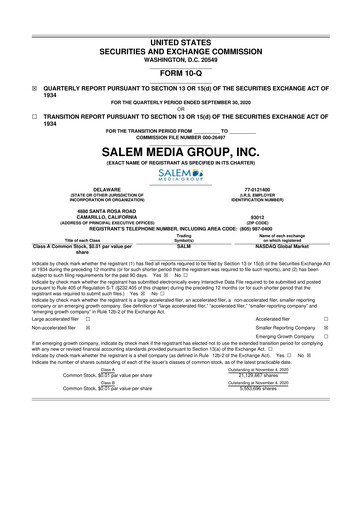 Thumbnail Salem Media Group
 10-Q Quarterly Report FY2020 