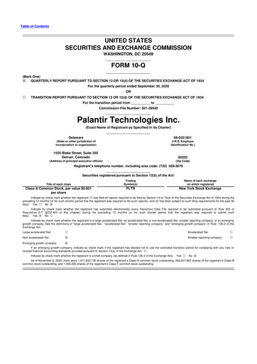 Miniature Palantir 10-Q Rapport trimestriel 2020 