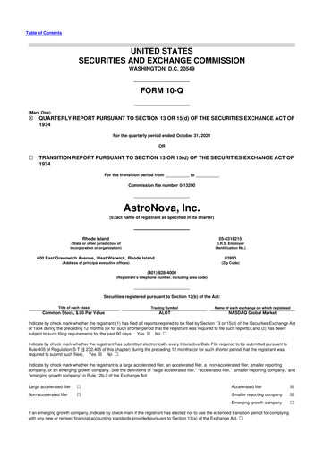 Miniature AstroNova, Inc. 10-Q Rapport trimestriel 2021 