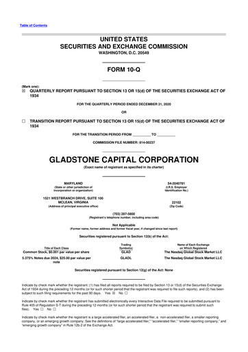 Thumbnail Gladstone Capital Corporation 10-Q Quarterly Report FY 