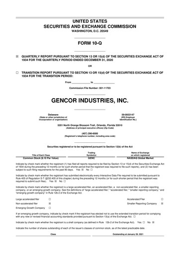 Miniature Gencor Industries
 10-Q Rapport trimestriel 2021 
