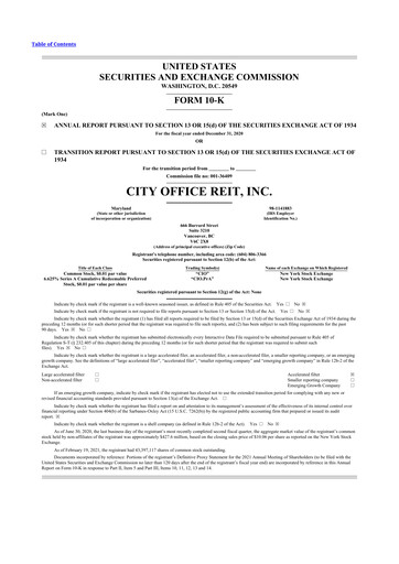 Thumbnail City Office REIT
 10-K Annual Report 2020