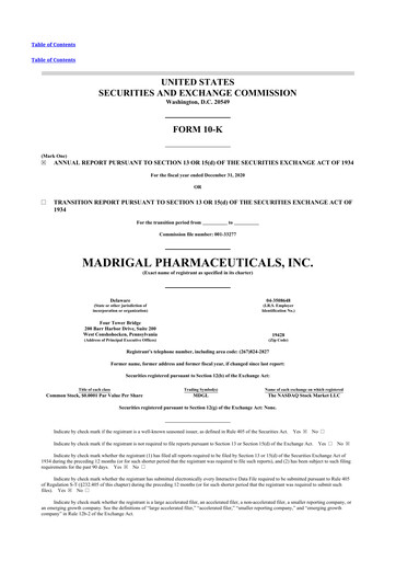 Thumbnail Madrigal Pharmaceuticals
 10-K Annual Report 2020