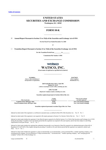 Miniature Watsco
 10-K Rapport annuel 2020