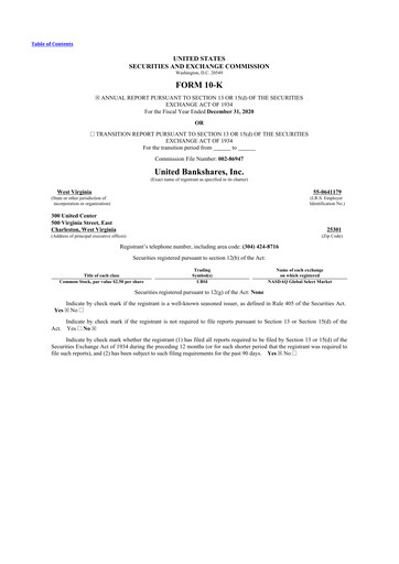 Thumbnail United Bankshares 10-K Annual Report 2020