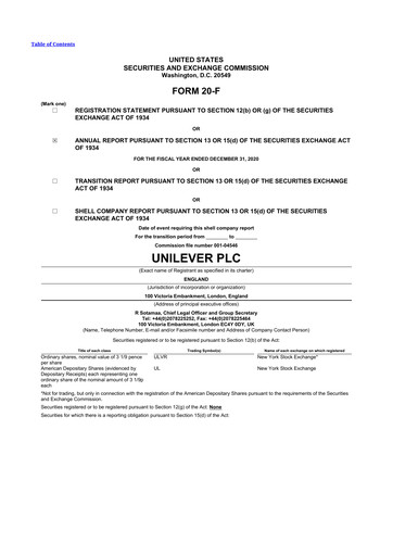 Miniature Unilever 20-F Rapport annuel 2020