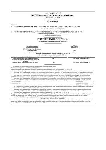 Thumbnail DBV Technologies 10-K Annual Report 2020