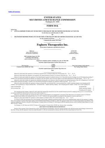 Thumbnail Foghorn Therapeutics 10-K Annual Report 2020