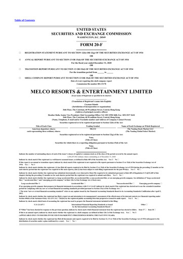 Thumbnail Melco Resorts & Entertainment 20-F Annual Report 2020