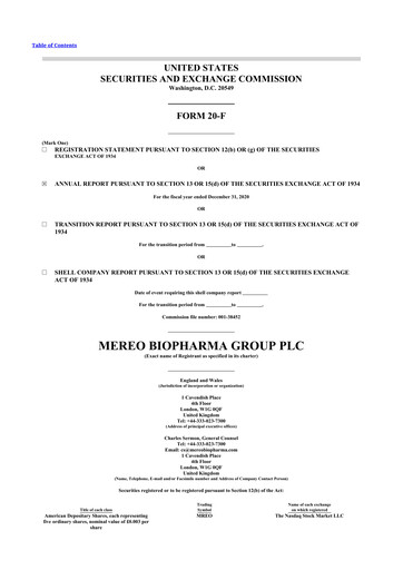 Thumbnail Mereo BioPharma Group 20-F Annual Report 2020