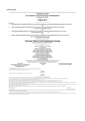 Miniature Tencent Music Entertainment 20-F Rapport annuel 2020