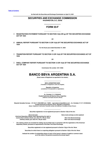 Vorschaubild BBVA Argentina 20-F Jahresbericht 2020