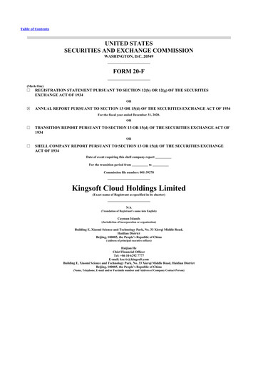 Miniature Kingsoft Cloud 20-F Rapport annuel 2020