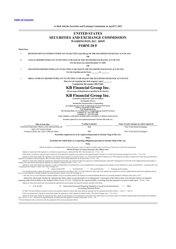 Thumbnail KB Financial Group 20-F Annual Report 2020