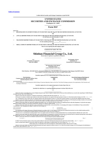 Thumbnail Shinhan Financial Group
 20-F Annual Report 2020