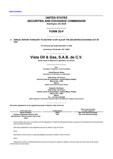 Thumbnail Vista Energy 20-F Annual Report 2020