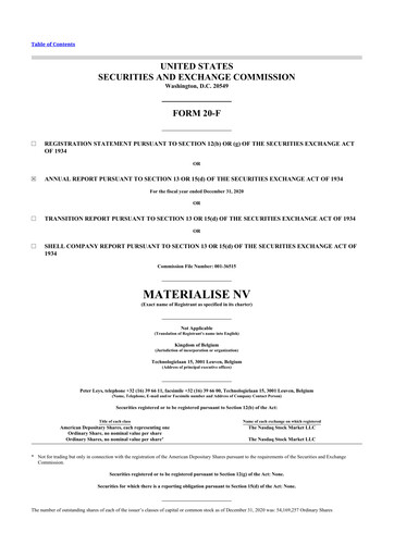 Thumbnail Materialise NV 20-F Annual Report 2020