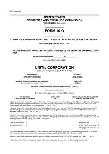 Thumbnail Unitil Corporation
 10-Q Quarterly Report FY2021 