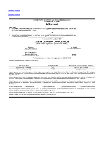 Miniature Avery Dennison
 10-Q Rapport trimestriel 2021 