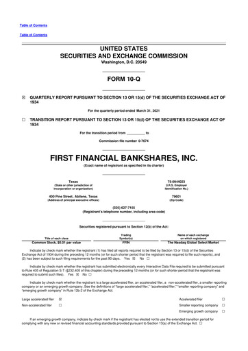 Vorschaubild First Financial Bankshares 10-Q Quartalsbericht 2021 