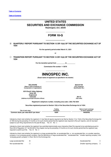 Thumbnail Innospec 10-Q Quarterly Report FY2020 
