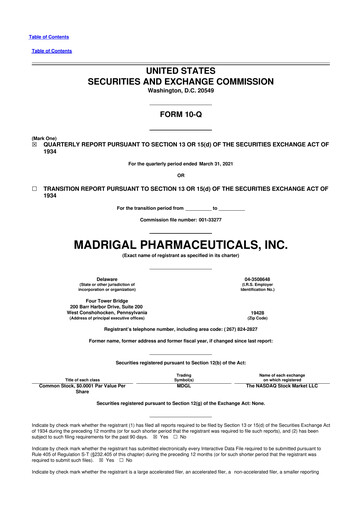 Thumbnail Madrigal Pharmaceuticals
 10-Q Quarterly Report FY2021 