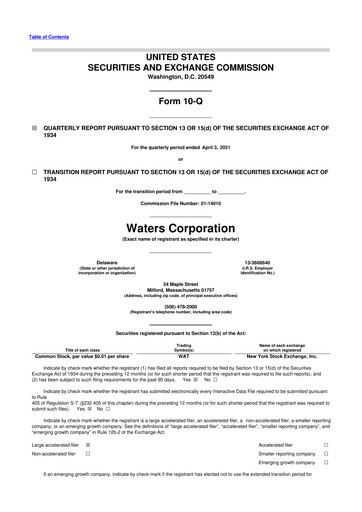 Thumbnail Waters Corporation 10-Q Quarterly Report FY2021 