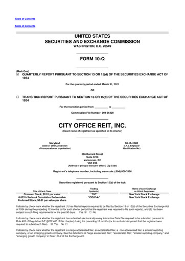 Thumbnail City Office REIT
 10-Q Quarterly Report FY2021 
