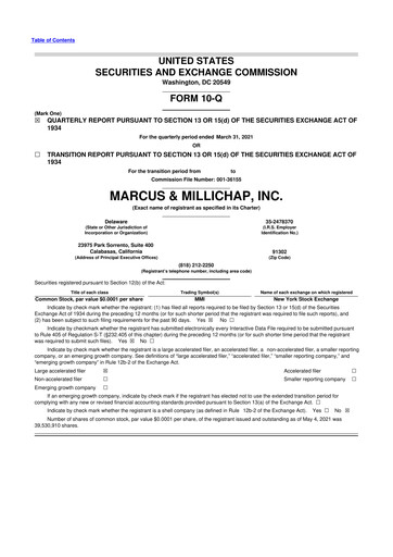 Miniature Marcus & Millichap 10-Q Rapport trimestriel 2021 