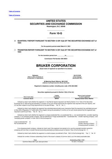 Thumbnail Bruker 10-Q Quarterly Report FY2021 