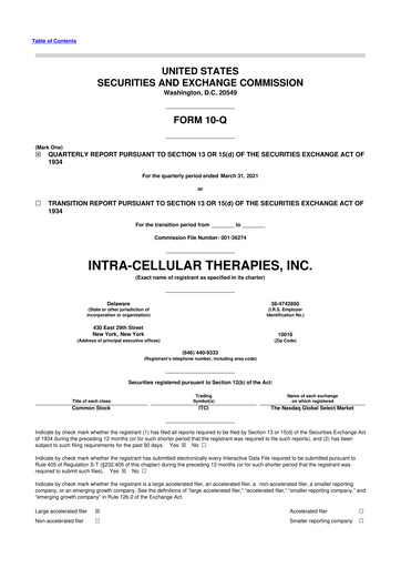Thumbnail Intra-Cellular Therapies 10-Q Quarterly Report FY2021 