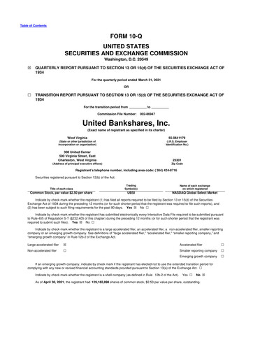 Vorschaubild United Bankshares 10-Q Quartalsbericht 2021 