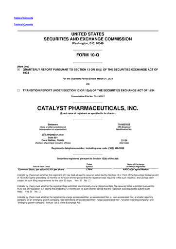 Thumbnail Catalyst Pharmaceuticals 10-Q Quarterly Report FY2021 