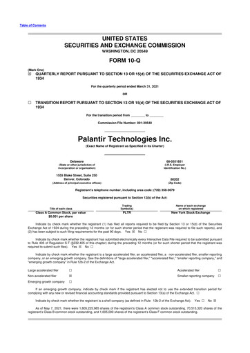 Miniature Palantir 10-Q Rapport trimestriel 2021 