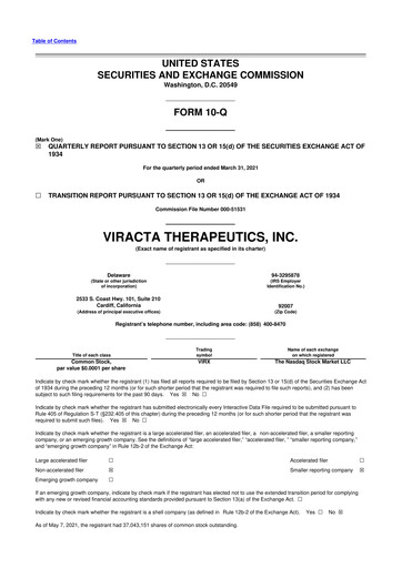 Thumbnail Viracta Therapeutics 10-Q Quarterly Report FY2021 