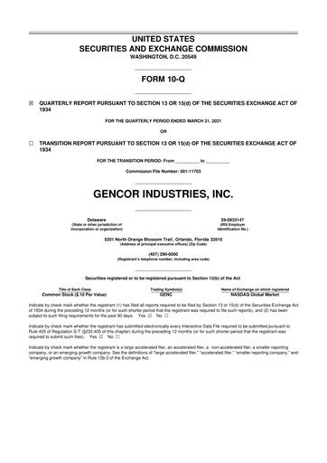Miniature Gencor Industries
 10-Q Rapport trimestriel 2021 