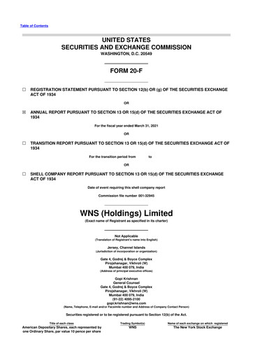 Miniature WNS 20-F Rapport annuel 2021