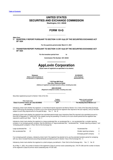 Vorschaubild AppLovin 10-Q Quartalsbericht 2021 