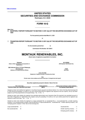 Miniature Montauk Renewables 10-Q Rapport trimestriel  