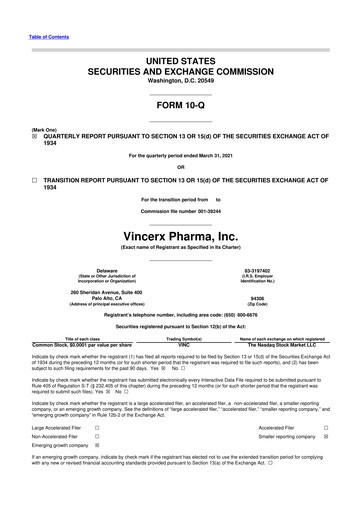 Miniature Vincerx Pharma 10-Q Rapport trimestriel 2021 