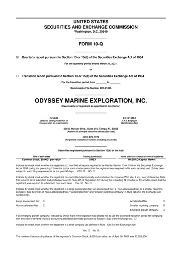 Thumbnail Odyssey Marine Exploration 10-Q Quarterly Report FY2021 