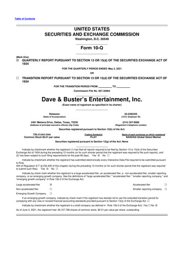 Thumbnail Dave & Buster's
 10-Q Quarterly Report FY2021 