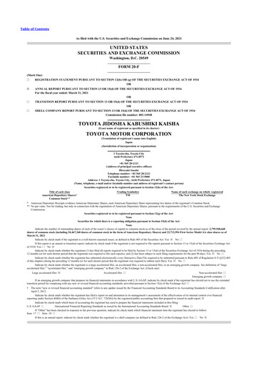 Thumbnail Toyota 20-F Annual Report 2021