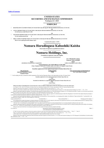 Vorschaubild Nomura Holdings 20-F Jahresbericht 2021